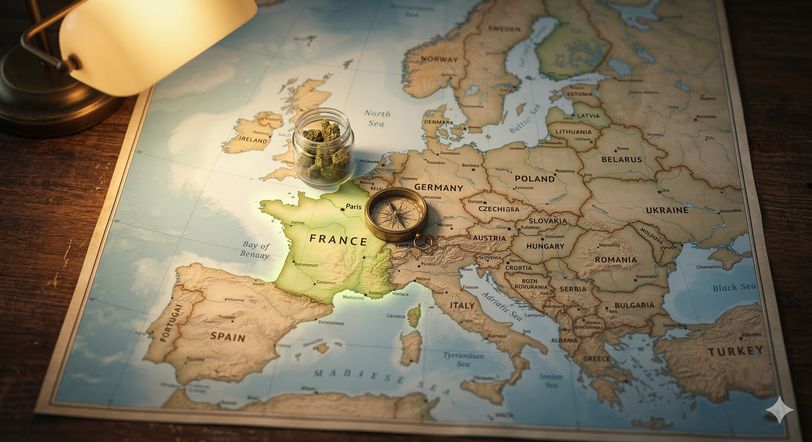 European cannabis policy map showing France highlighted