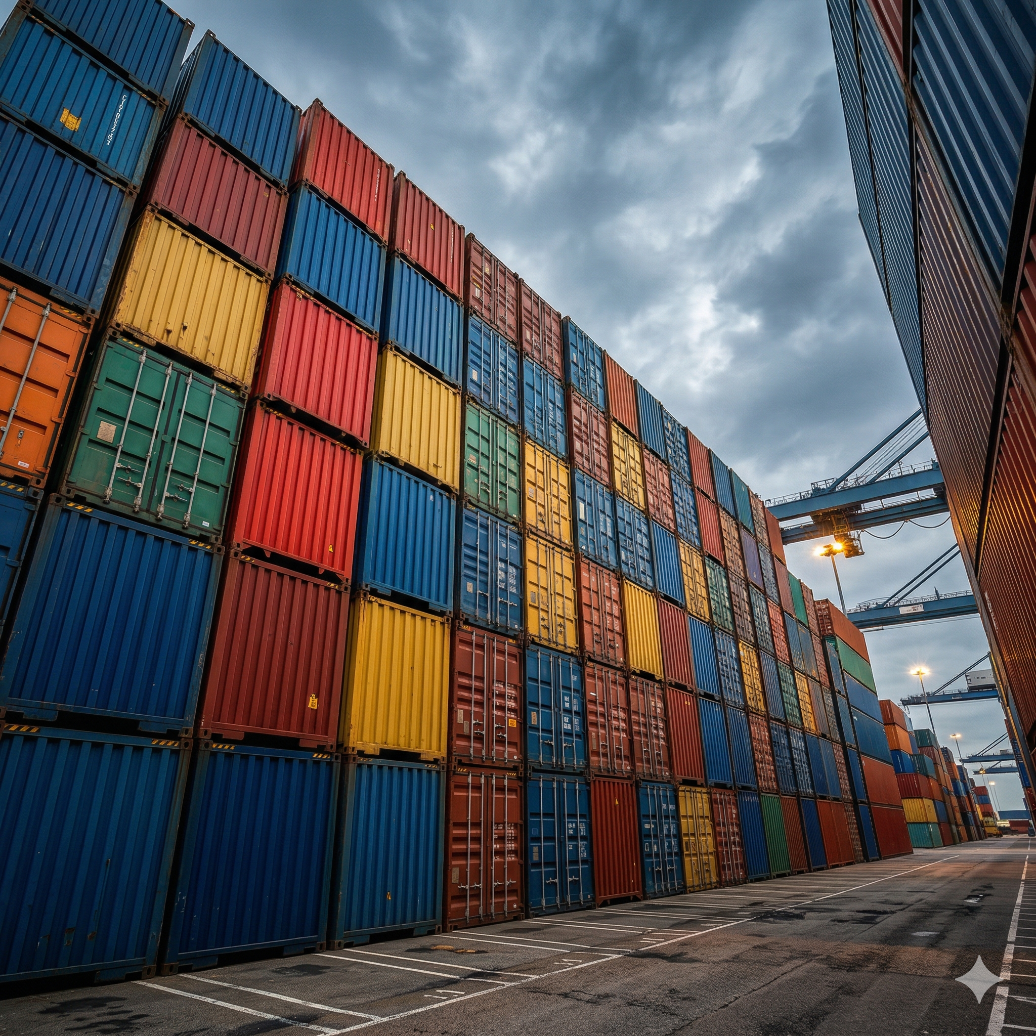 Stacked shipping containers at a port terminal